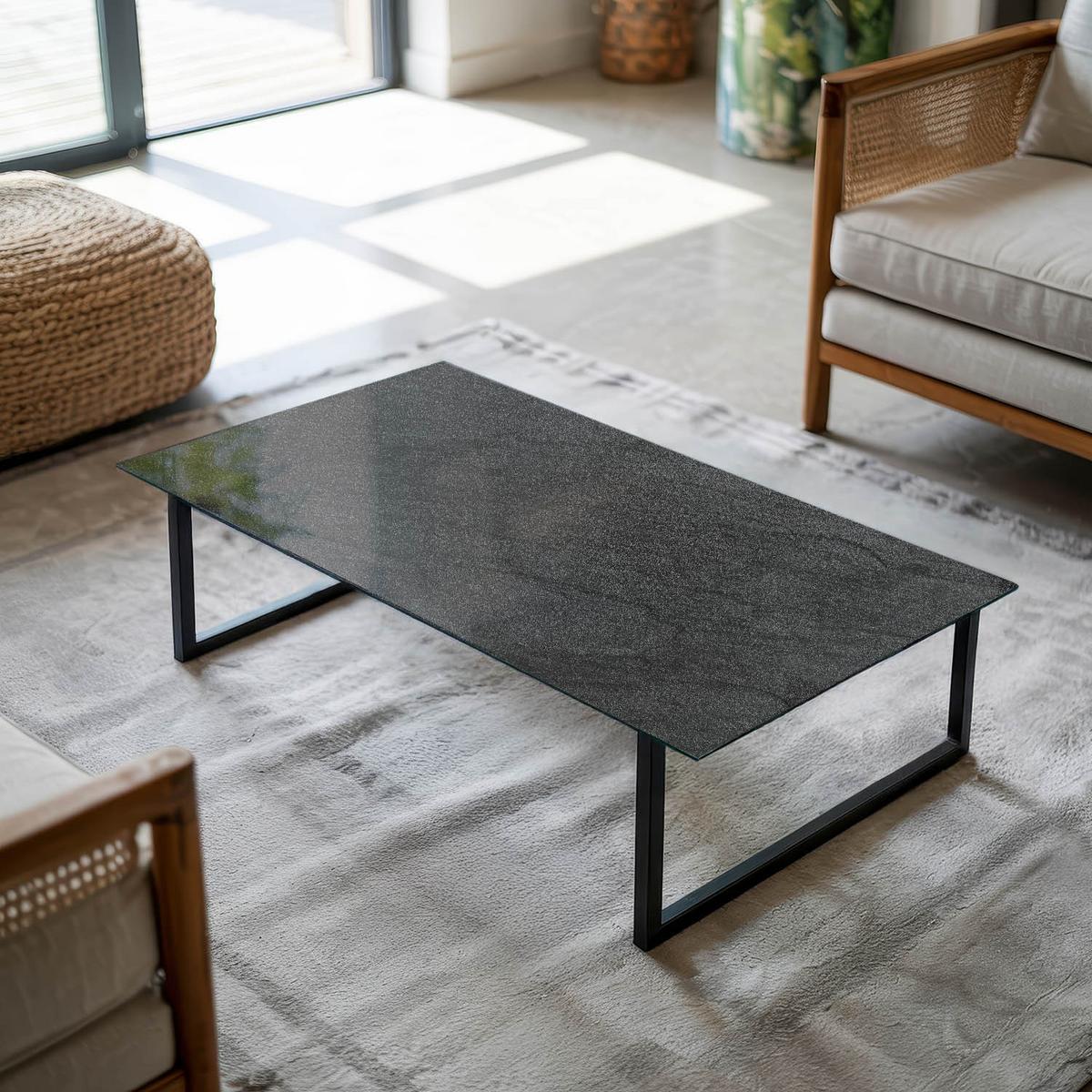 TISCHPLATTE 140x70 cm Natürliche Steinstruktur - Schwarz, Glas (0.4/140/70cm) - TULUP