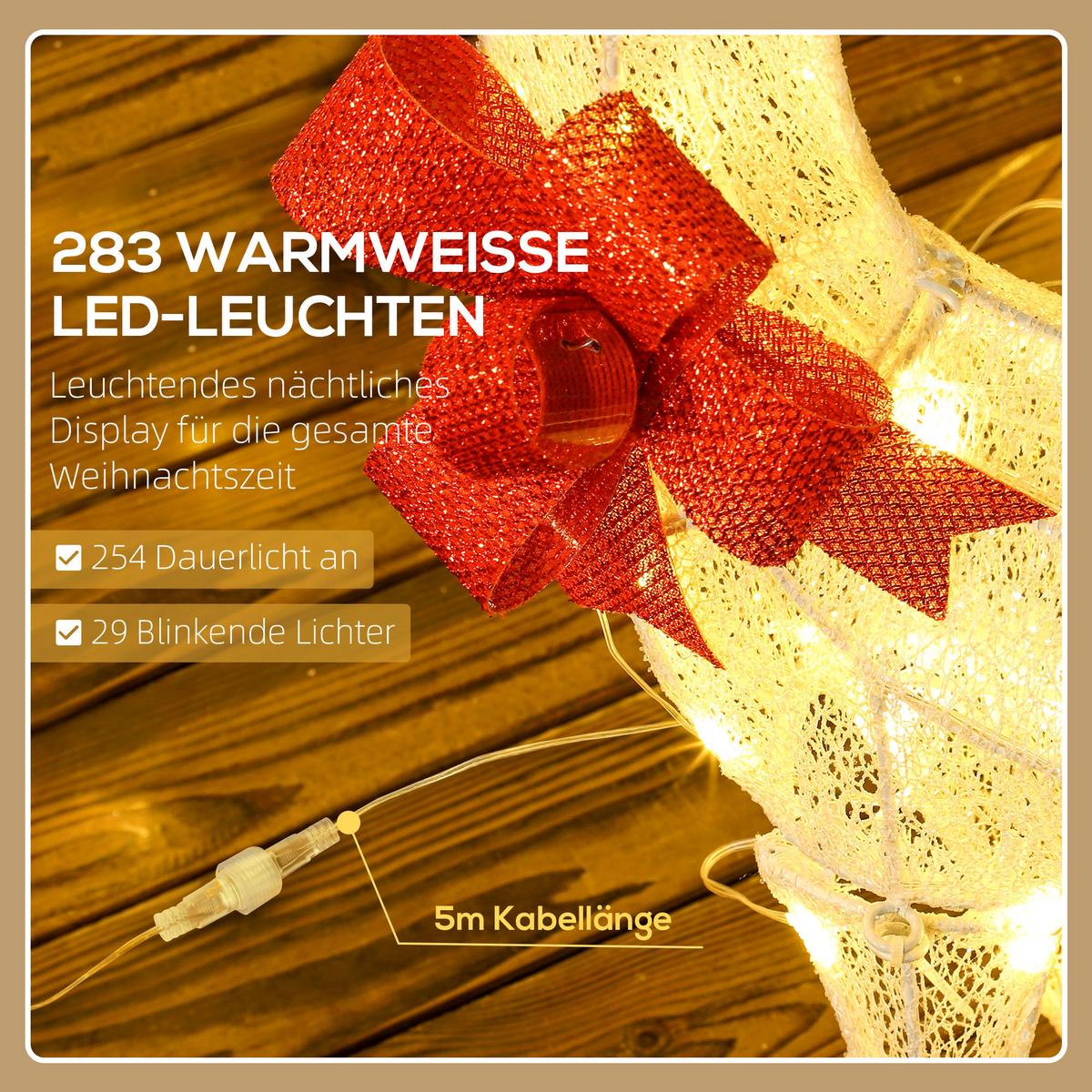 3ER Set LED Rentier, Weihnachtsdeko mit 283 warmweißen Lichtern Stahlrahmen - Silberfarben, Kunststoff (37/134/64cm) - Outsunny