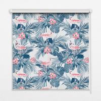 INNENROLLO - Fensterrollo - Rollo - 150x180 cm - Tropische Pflanzen und Flamingos - Blau, Kunststoff (150/180/0.5cm) - TULUP