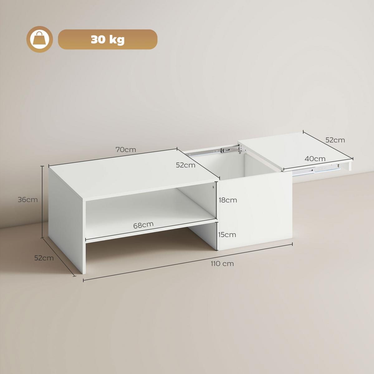 KAFFEETISCH Spanplatte Weiß - Weiß, Holzwerkstoff (110/52/36cm) - HOMCOM