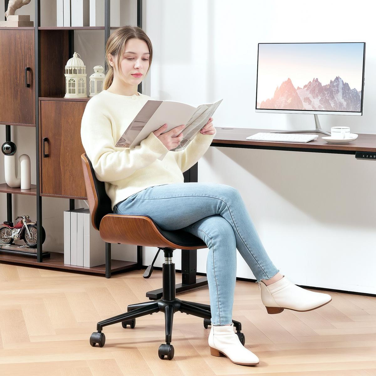 DREHSTUHL Matt Schwarz, Braun - Schwarz, Holz/Kunststoff (52/84/54cm) - HOMCOM
