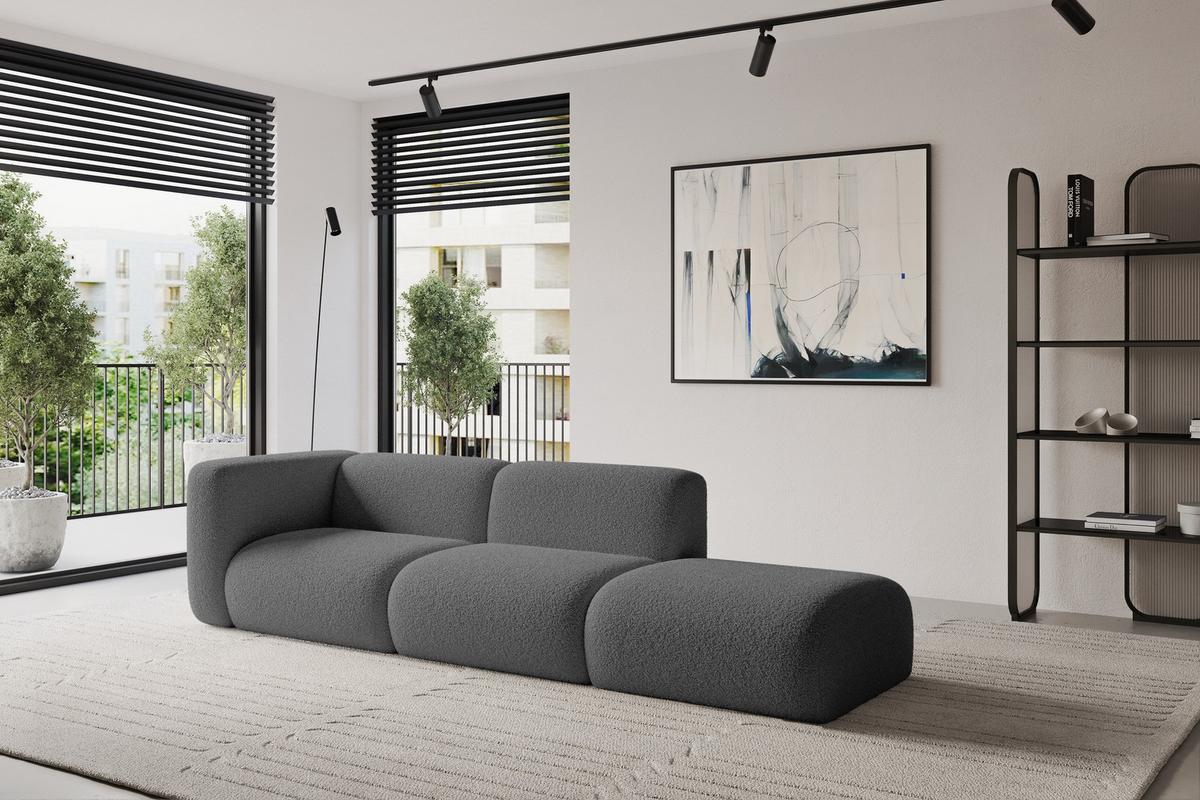 SOFA Ottomane Links MIRA-S3 296x89x70 Grau Bouclé - Platinfarben/Schwarz, Holzwerkstoff/Kunststoff (296/70/89cm) - ALTDECOR