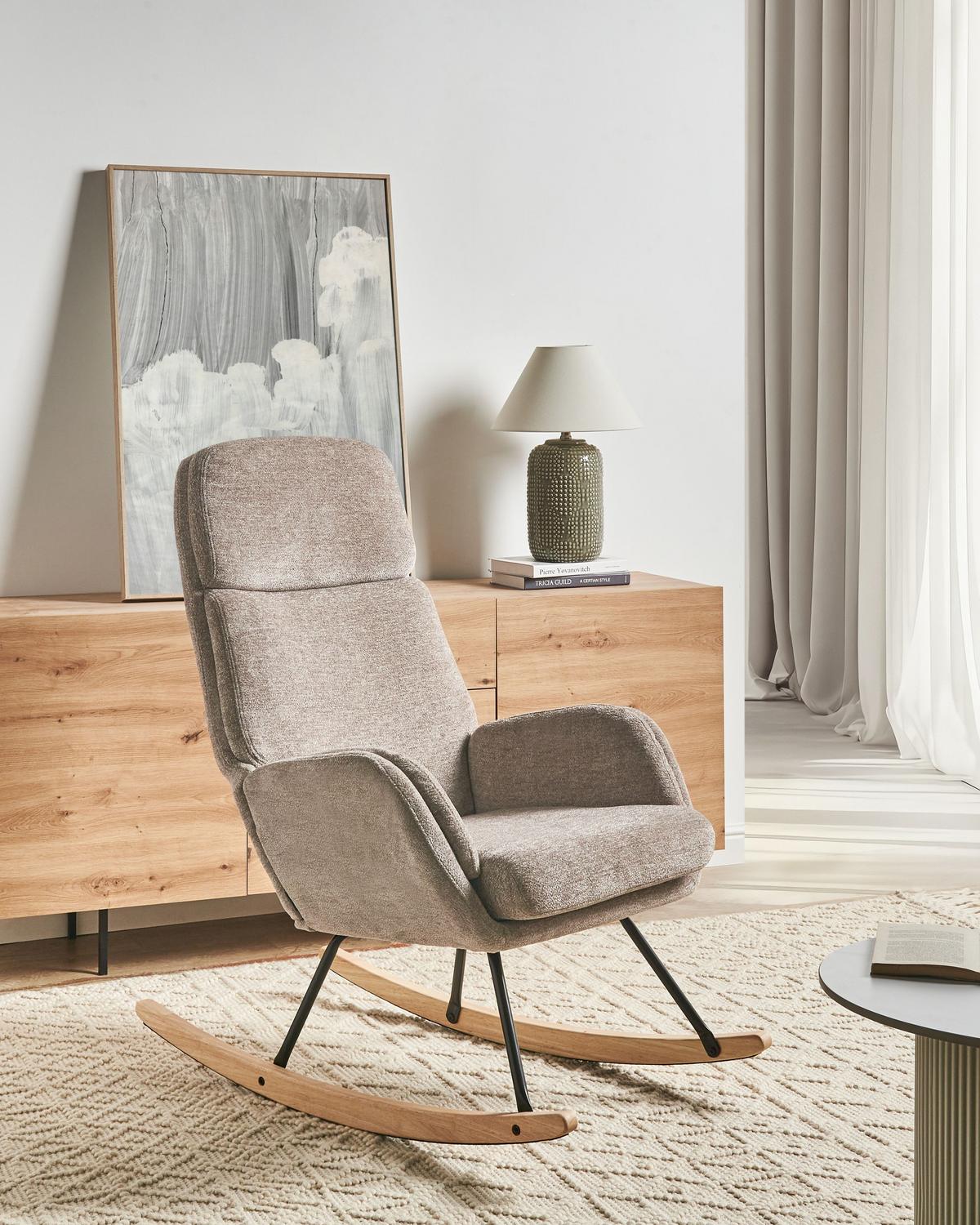 SCHAUKELSTUHL Taupe Kvelia - Taupe/Schwarz, Textil (67/106/92cm) - Beliani