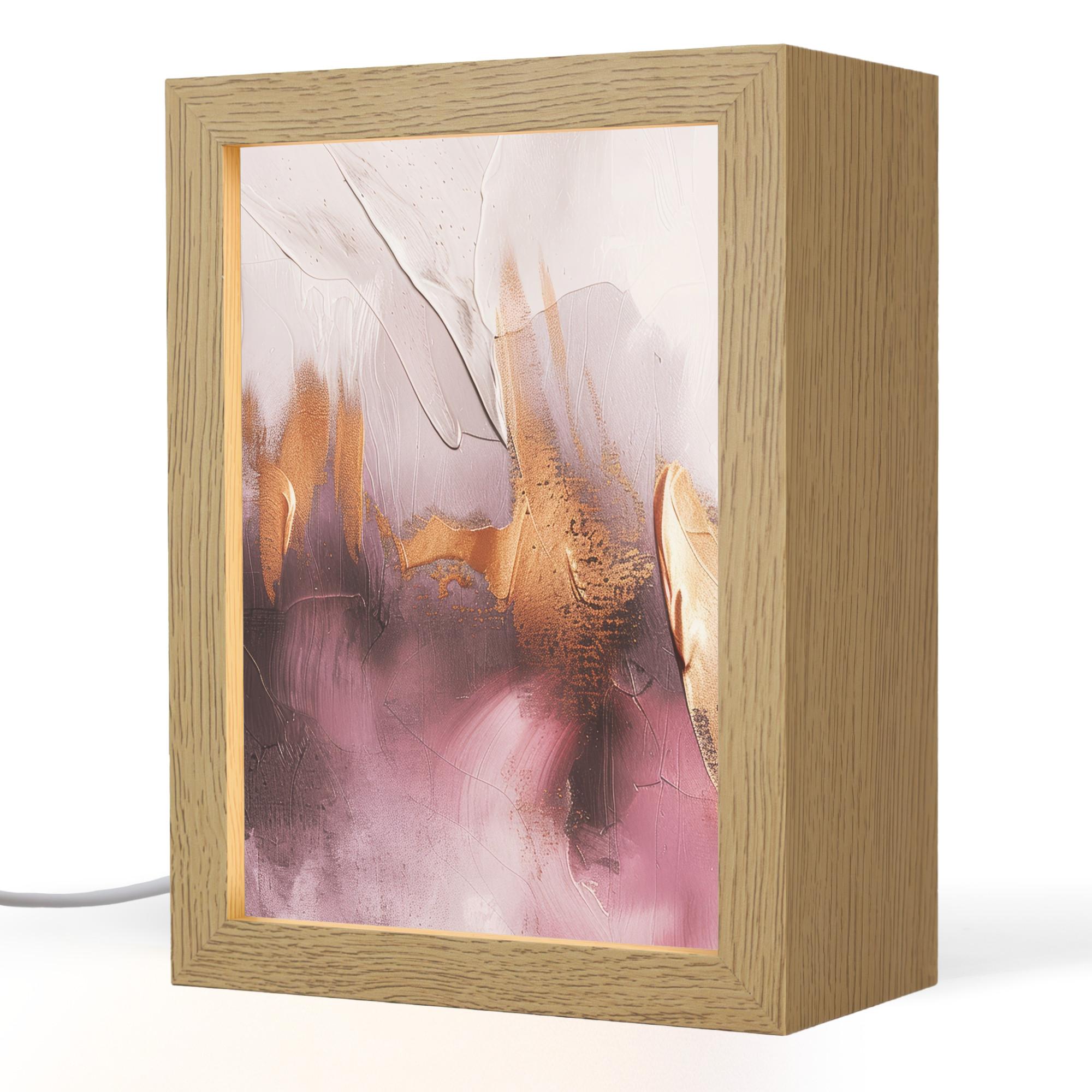 TISCHLEUCHTE Lila - Abstrakt - Farbe - Gold 15x20 cm - Baltimorefarben, Holzwerkstoff (8/15/20cm) - OnlyWow