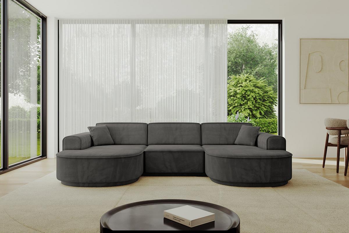 WOHNLANDSCHAFT MARI-U1-v3 - 303x171x83 cm Dunkelgrau Velours - Dunkelgrau/Schwarz, Holzwerkstoff/Kunststoff (303/83/171cm) - ALTDECOR