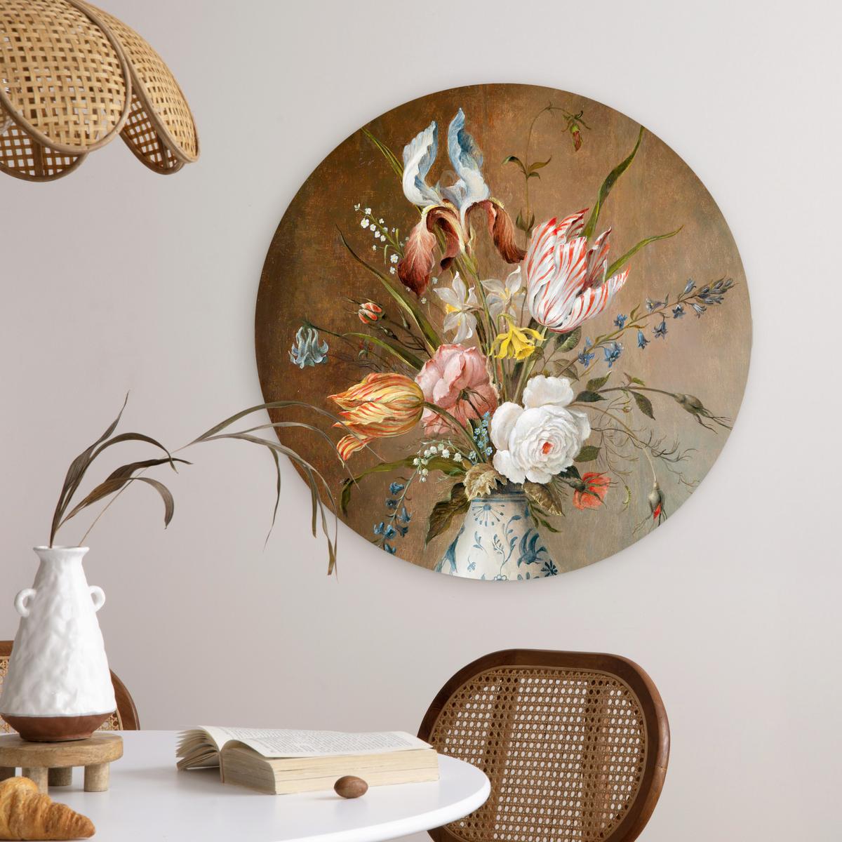 WANDBILD Stilleben mit Blumen - Balthasar van der Ast - Malerei Wanddeko Schlafzimmer 60x60 cm - Sandfarben, Kunststoff (60/60cm) - MuchoWow