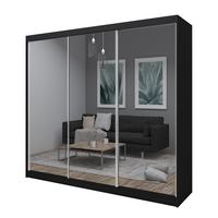 SCHWEBETÜRENSCHRANK BELLINA 240/216/61 cm 3-türig mit Spiegel Schwarz - Schwarz, Holzwerkstoff (240/216/61cm) - MASSENO