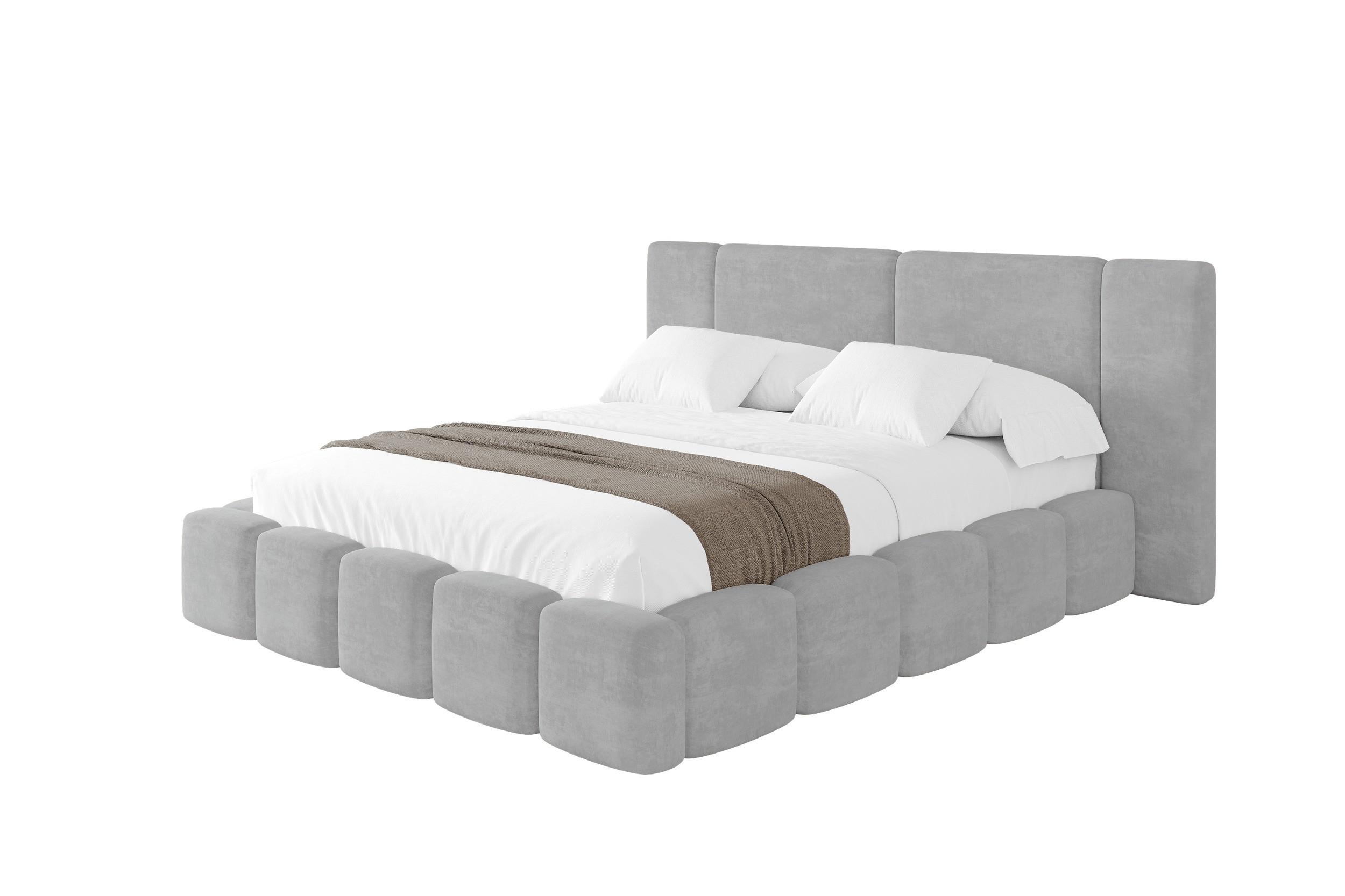 POLSTERBETT mit Bettkasten und Lattenrost, Boxbett ohne Matratze - NILO 120x200 Grau - Hellgrau, Holzwerkstoff/Textil (120/200cm) - ALTDECOR