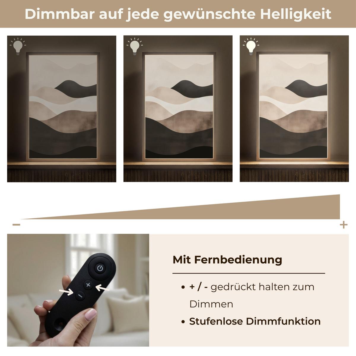 WANDLEUCHTE MIT AKKU Abstrakt - Landschaft - Wellen - Cremefarben 40x60 cm - Graubraun, Holzwerkstoff (40/60/8cm) - OnlyWow