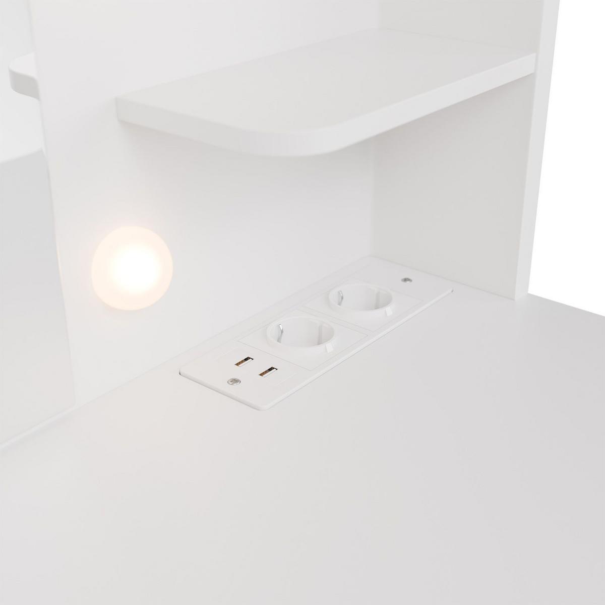 SCHMINKTISCH Malia mit LED und Hocker Melly - Weiß, Holz (107/140/40cm) - Juskys