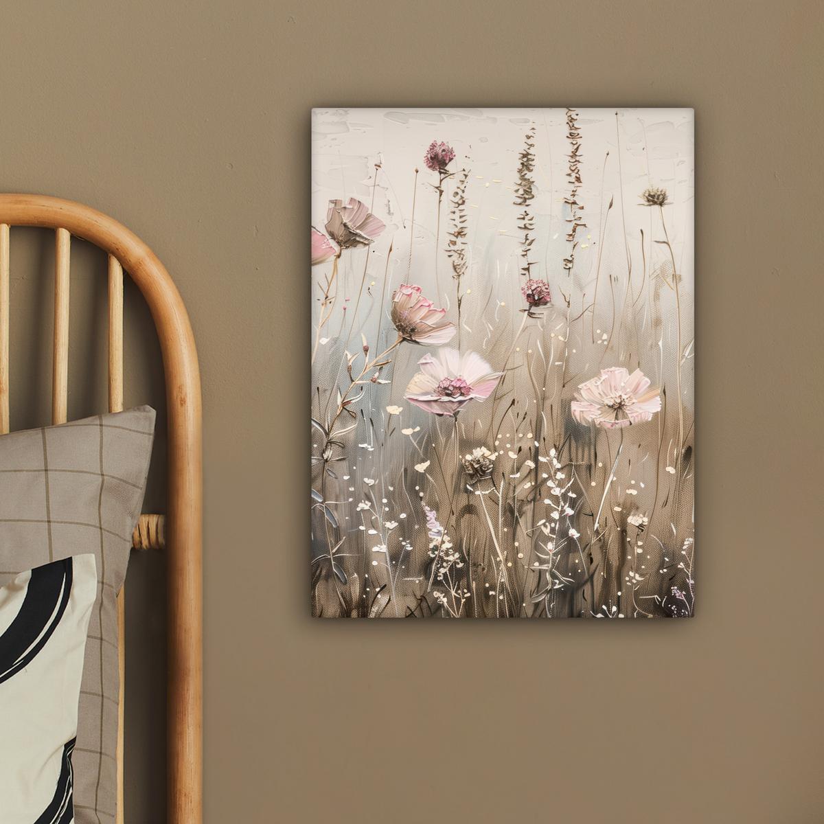 LEINWANDBILD Blumen - Rosa - Modern - Beige Room Decor 30x40 cm - Beige, Textil (30/40cm) - MuchoWow