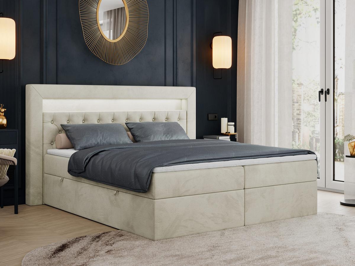 BOXBETT GOLD-6 LED 120/200 Beige Velvet - H3 - Beige, Holz/Textil (120/200cm) - MKS