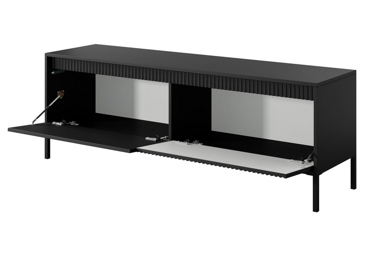 LOWBOARD Trentinis 2T Schwarz 153,5/53,4/39,5 cm – Geriffelten Fronten - Schwarz, Holzwerkstoff/Metall (153.5/53.4/39.5cm) - AX Living