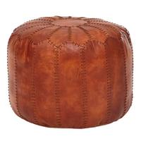 SITZHOCKER – Echtleder Braun, 52x40x52 cm, orientalisches Design - Braun, Leder/Textil (52/40/52cm) - KADIMA DESIGN