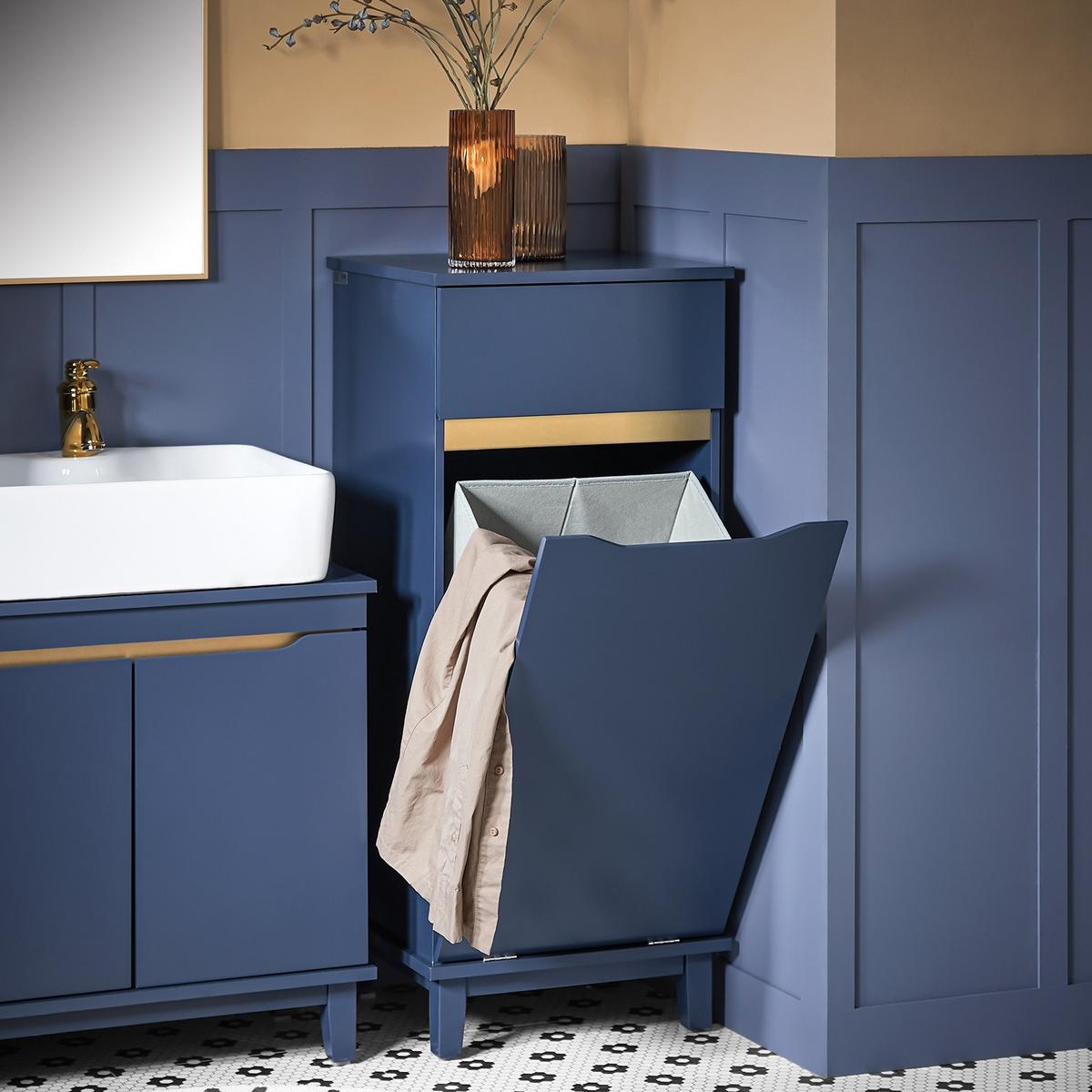WÄSCHESCHRANK mit Wäschesack Blau - Blau, Holz/Holzwerkstoff (40/96/40cm) - SoBuy