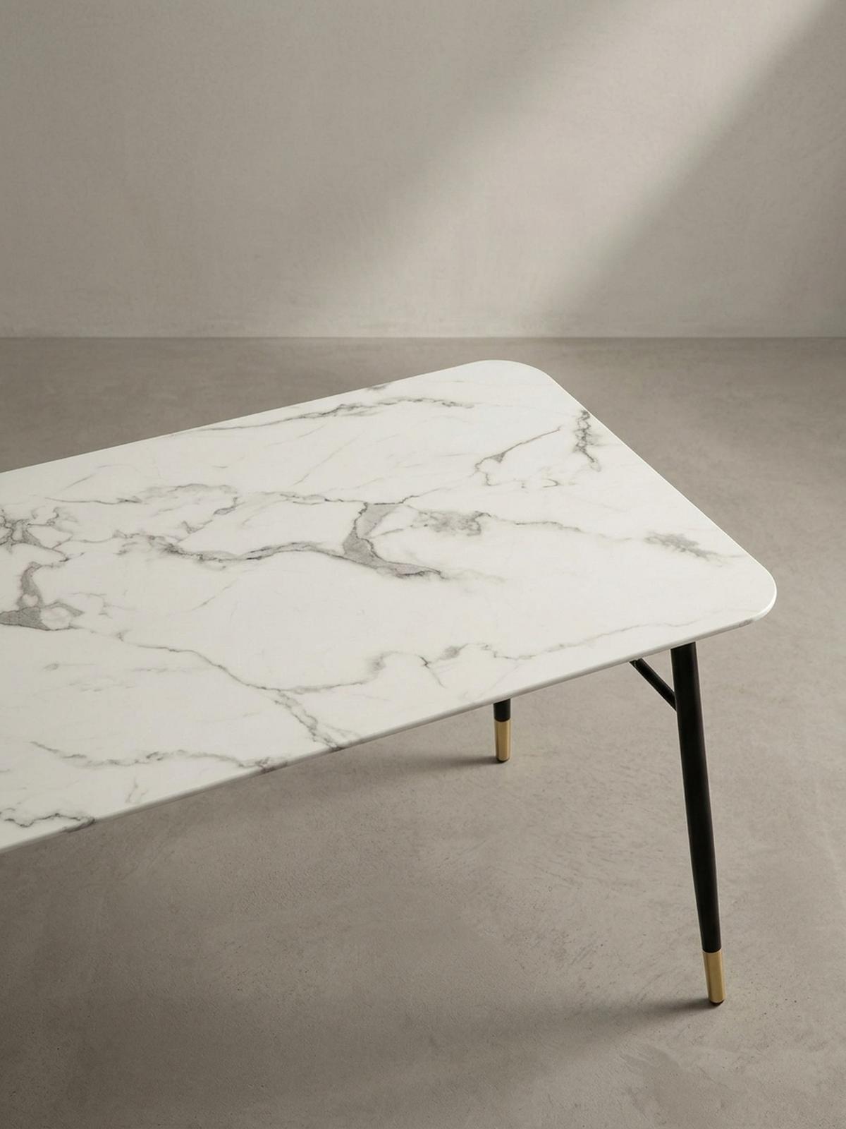 ESSTISCH Marmoroptik Metall Rechteckig Modern Klein, Weiß 200x90x76 cm - Goldfarben/Weiß, Holzwerkstoff/Metall (90/200/76cm) - KADIMA DESIGN