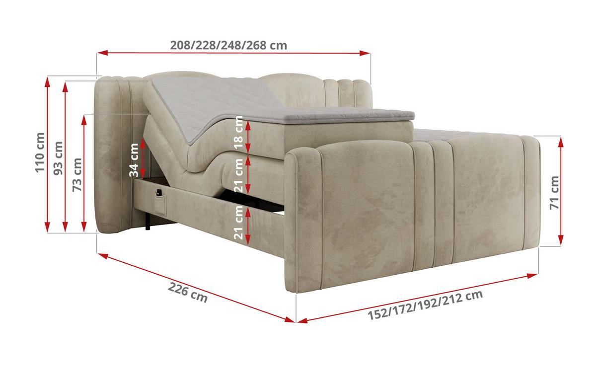 BOXBETT FORTINA 140/200 - Beige Velvet - H3 - Beige, Holz/Textil (140/200cm) - MKS