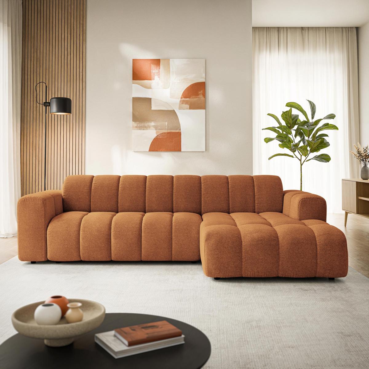 ECKSOFA SETIA Orange Strukturstoff mit Schlaffunktion - Orange, Holz (304/165cm) - MASSENO