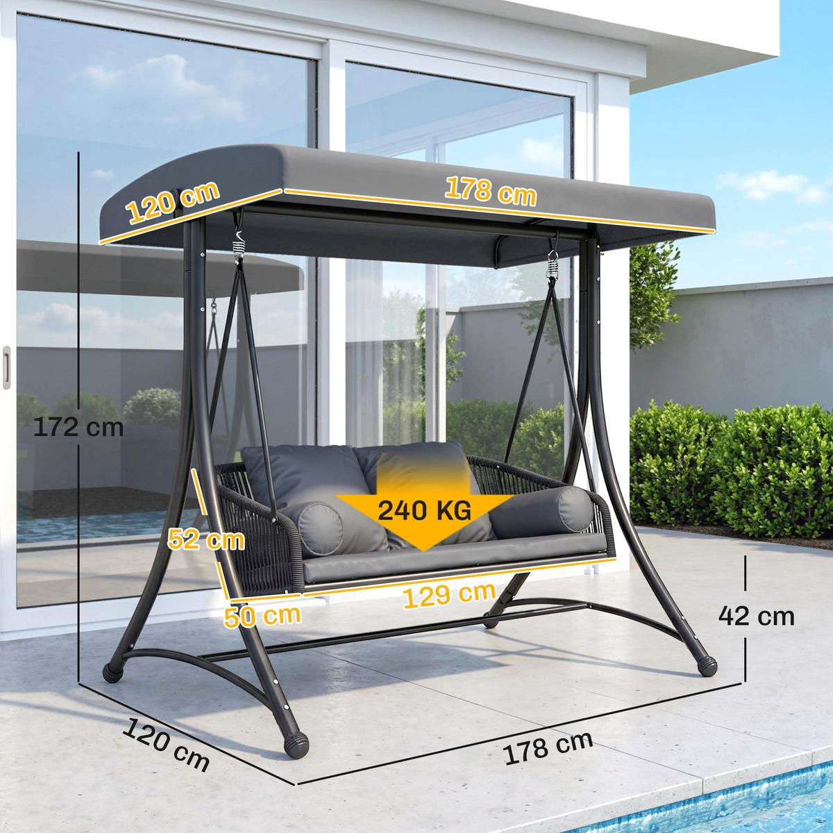 RATTAN-SCHAUKEL Metall Dunkelgrau - Dunkelgrau/Schwarz, Textil/Metall (120/172/178cm) - Outsunny