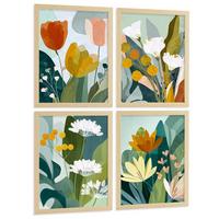 POSTER 4er-Set dekorative Badezimmerdrucke, moderne abstrakte florale Wandposter farbenfrohe nordische Dekoration Leichter Holzrahmen A3 - Beige, Papier (42/29.7/3cm) - Nacnic