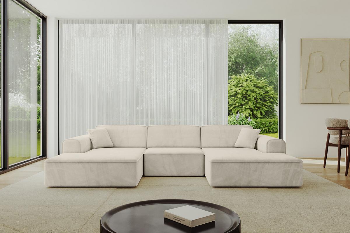 WOHNLANDSCHAFT IREA-U1-v3 - 303x171x79 cm Dunkelgrau - Ecru, Holzwerkstoff/Textil (303/79/171cm) - ALTDECOR