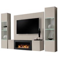 WOHNWAND Kaschmir 4-teilig 260 cm hängend, Anbauwand mit Ethanol Kamin - Kaschmir, Glas/Holzwerkstoff (260/170/40cm) - Inn.Furn