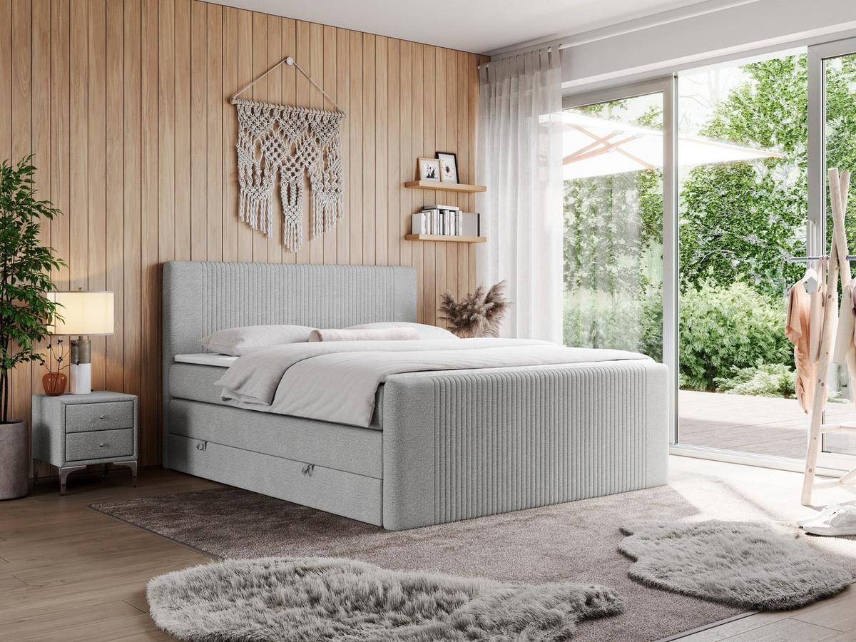 BOXSPRINGBETT KING DOREN 120/200 Hellgrau Struktur - H4 - Hellgrau, Holz/Textil (120/200cm) - MKS