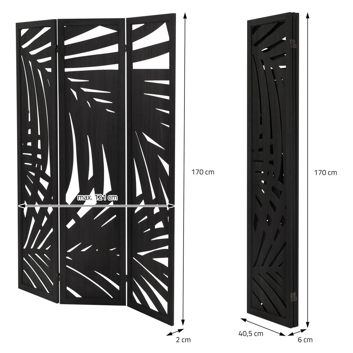 PARAVENT 3 teilig Sapporo 170x121 cm Schwarz aus Holz - Braun, Holz (121/170/2cm) - ML-DESIGN