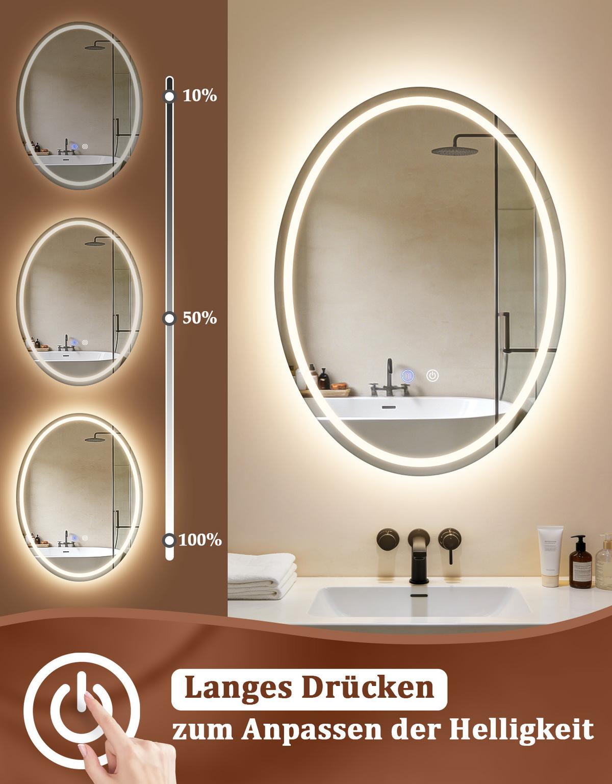 BADSPIEGEL mit Beleuchtung Laryn 3/60/80 cm - Weiß, Glas (60/80/3cm) - ZMH