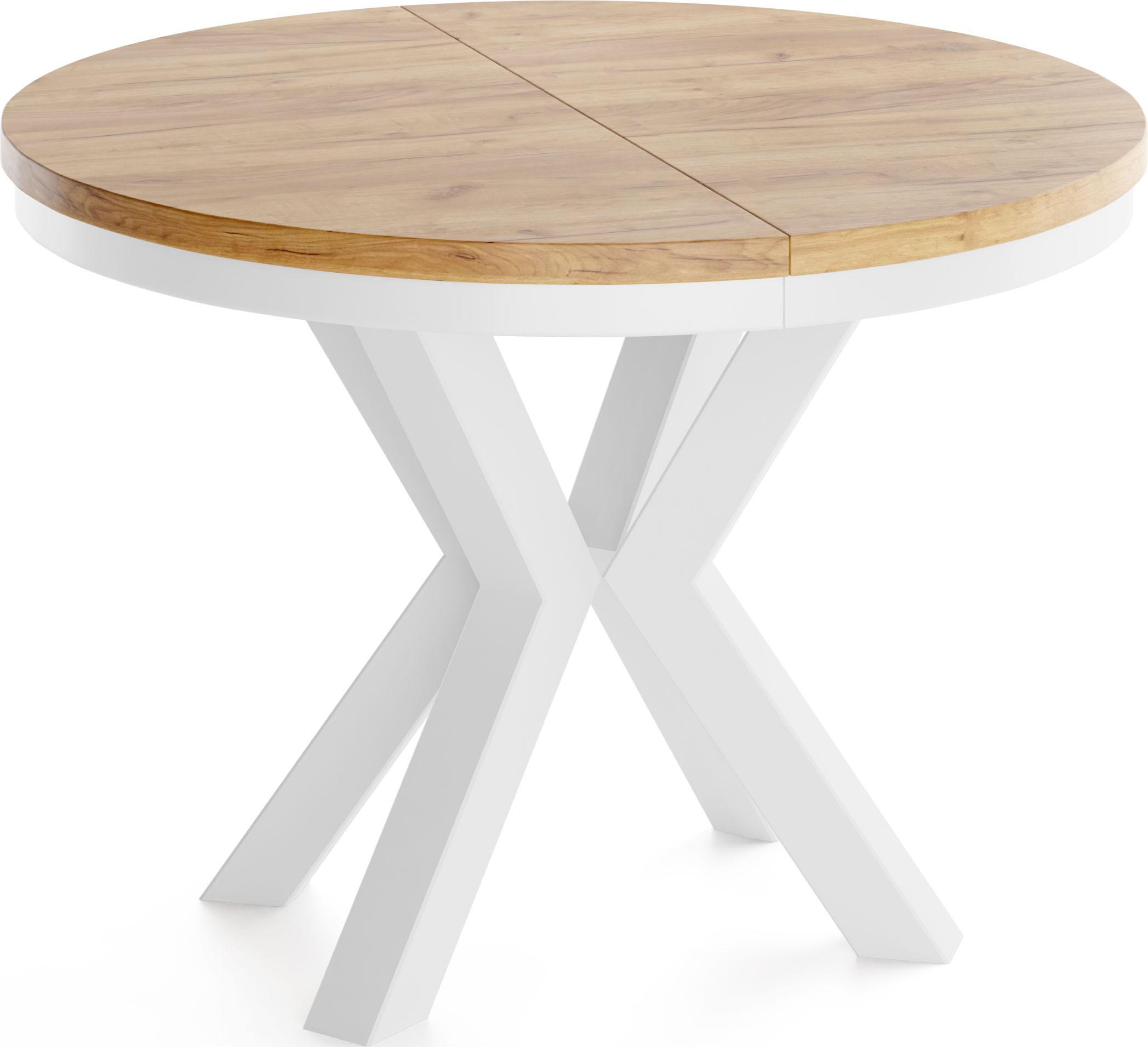 ESSTISCH Clara Weiß runder ausziehbarer, Craft Eiche 120-200/120/76 cm - Eiche Wotan/Weiß, Holzwerkstoff/Metall (120/196/76cm) - WFL GROUP