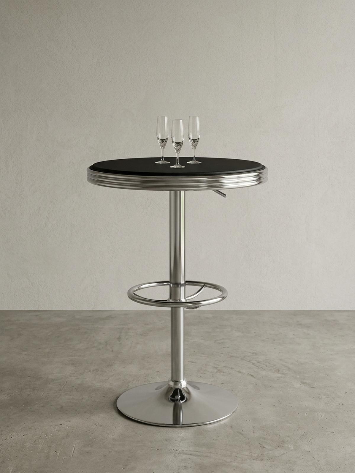 BARTISCH – Retro-Stil, höhenverstellbar, Aluminiumoptik, Kunstleder - Silberfarben/Schwarz, Textil/Metall (60/60/68cm) - KADIMA DESIGN