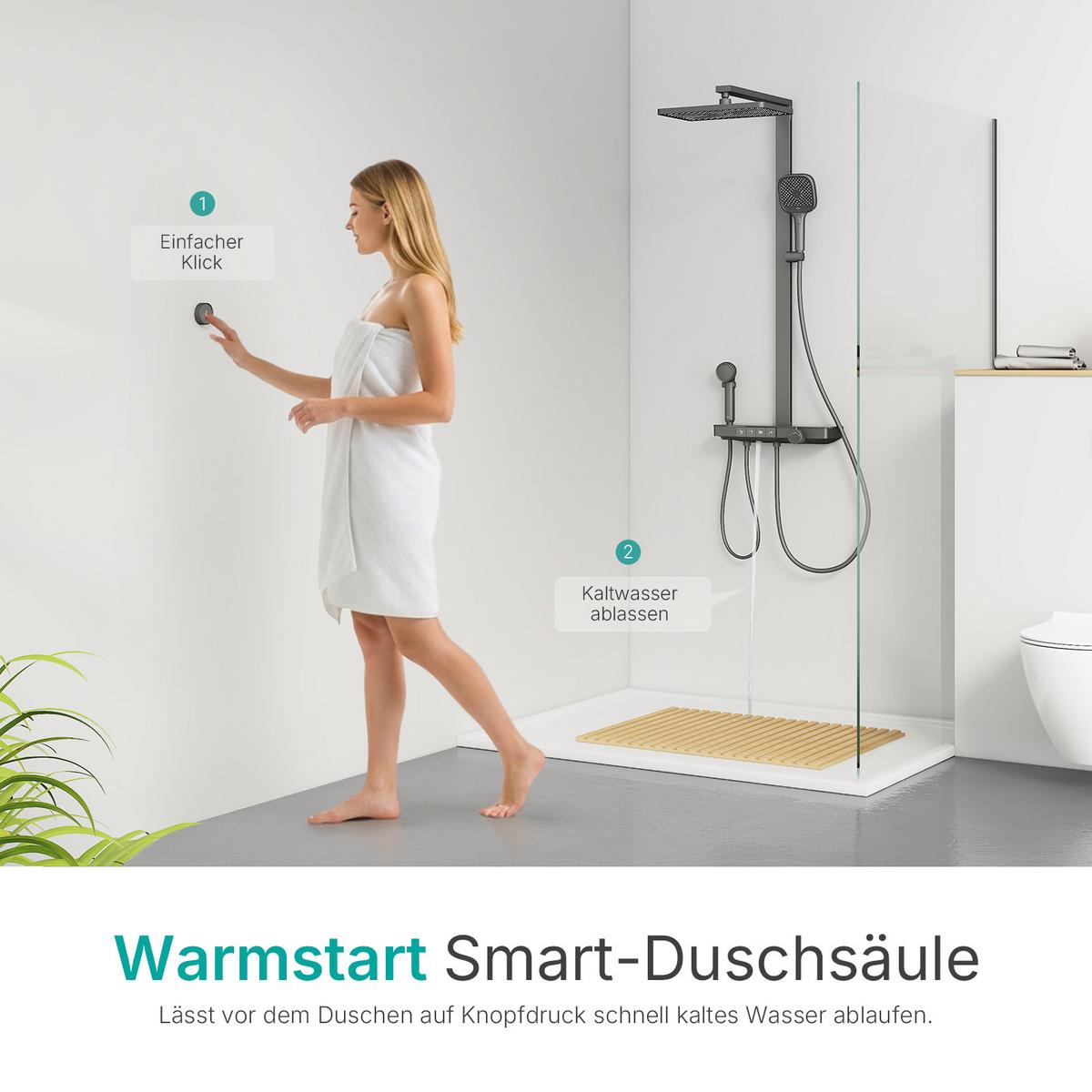 ÜBERKOPFBRAUSESET mit Handbrause Thermostat Vielseitig Anthrazit 105 / 48 cm - Anthrazit, Metall (40/113/58cm) - EMKE