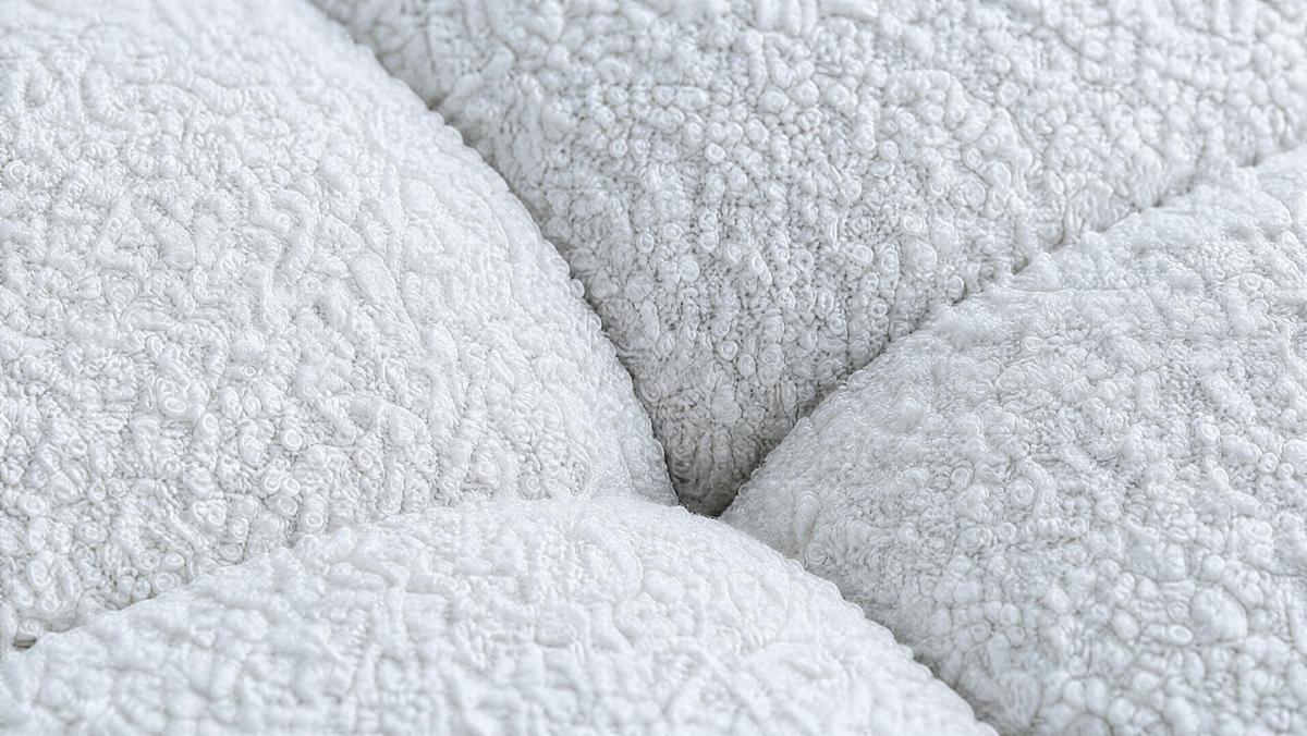 WOHNLANDSCHAFT OVIA U mit Bettkasten und Schlaffunktion, Bouclé-Stoff in U-Form - Weiß, Textil (350/80/185cm)