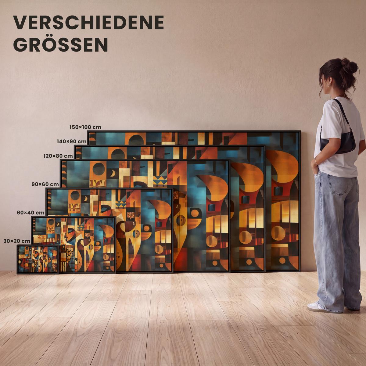 LEINWAND Bilder mit Rahmen - Figuren - Abstrakt - Symbole - 120x80 - Terracotta, Textil (120/80cm) - MuchoWow