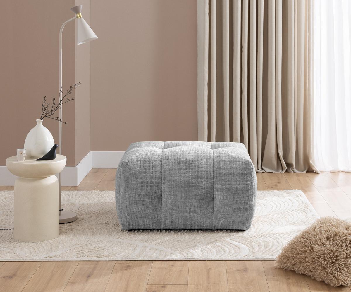 POLSTERHOCKER mit raffinierten Steppungen, zu passendem Sofa, Wellenunterfederung, Chenille-Bezug Hellgrau / 21057 - Hellgrau/Schwarz, Kunststoff/Textil (87/46/68cm) - luma-home