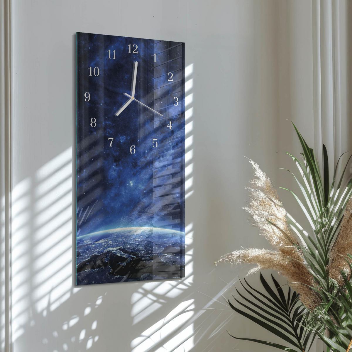 WANDUHR aus Glas 30x60 cm - Weltall - Blau, Glas (30/60/0.4cm) - TULUP