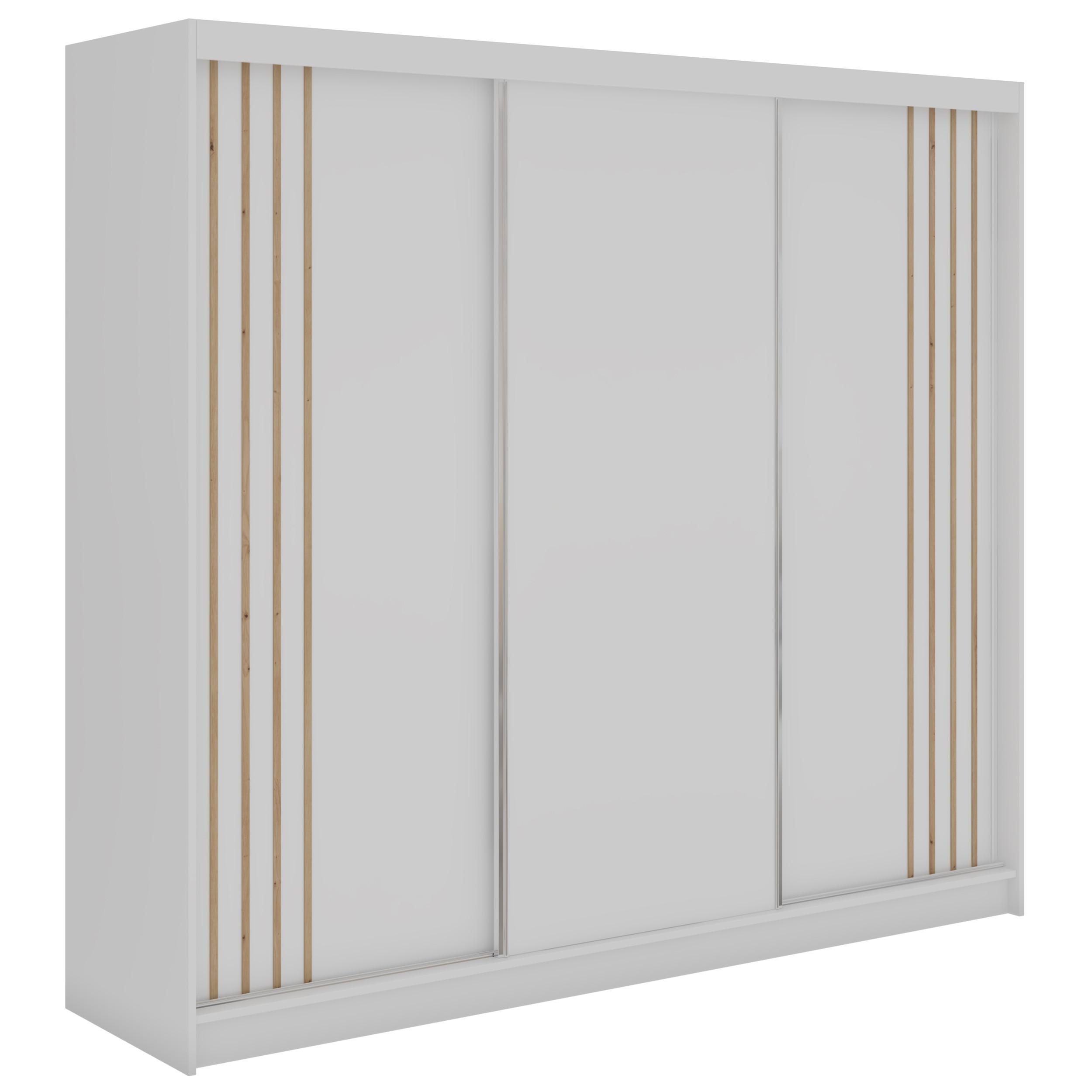 SCHWEBETÜRENSCHRANK mit Lamellen NAURU - 240 - Weiß und Eiche Artisan - Alufarben/Weiß, Holzwerkstoff/Metall (240/216/61cm) - MKS