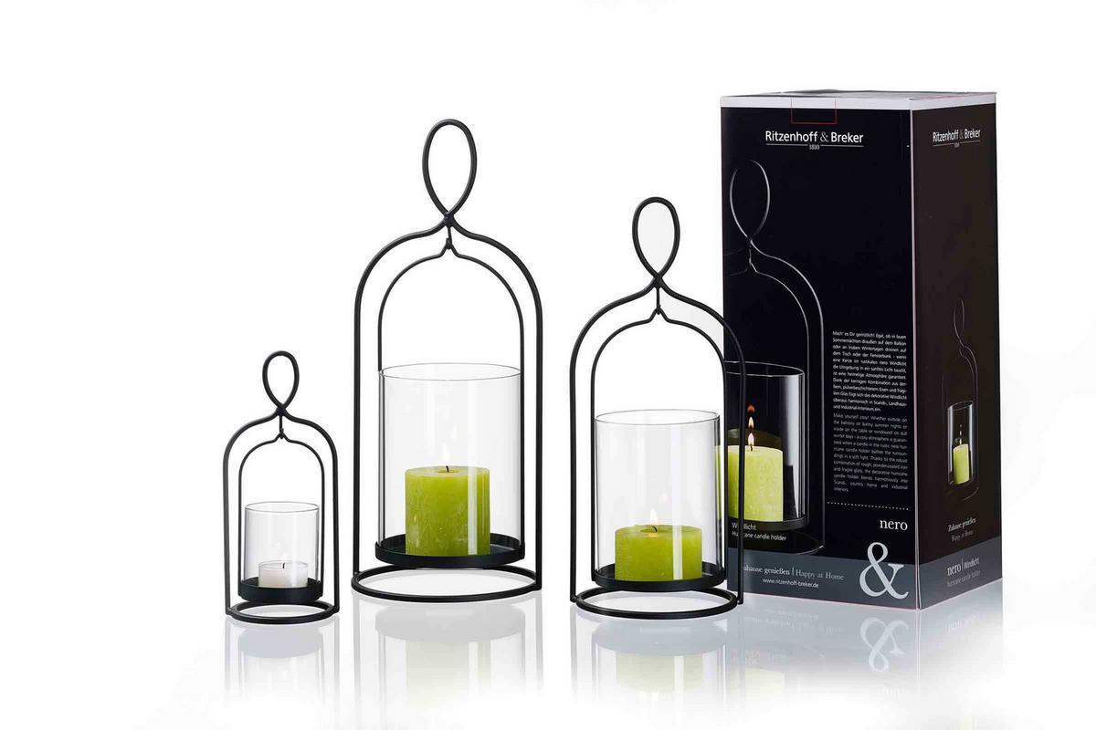 WINDLICHT Nero 32 cm - Transparent/Schwarz, Glas/Metall (13/32/13cm) - Ritzenhoff Breker