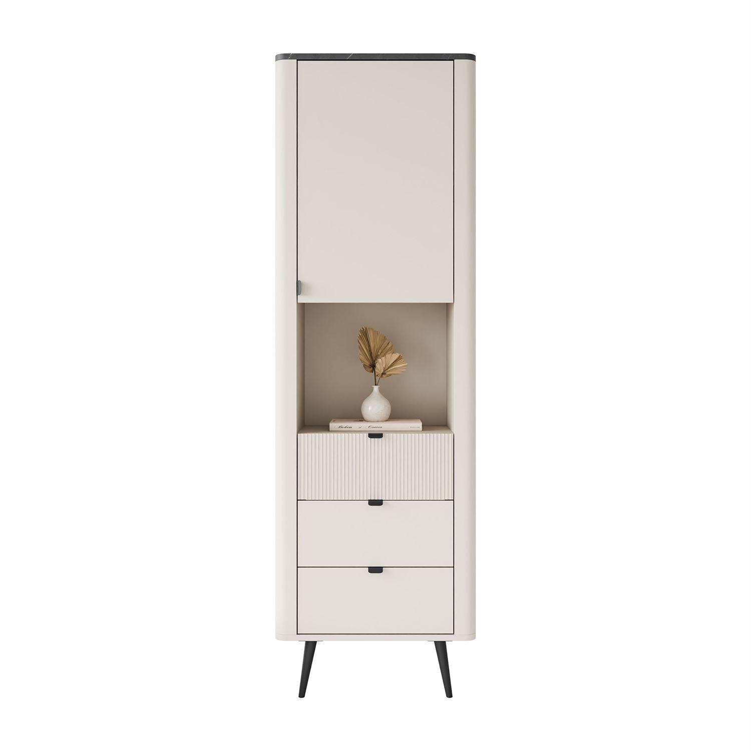 REGAL schmal AUTUMN 1D3S mit Schubladen, Kaschmir / Grauer Stein - Beige/Grau, Holzwerkstoff (60/191/40cm) - Lookway