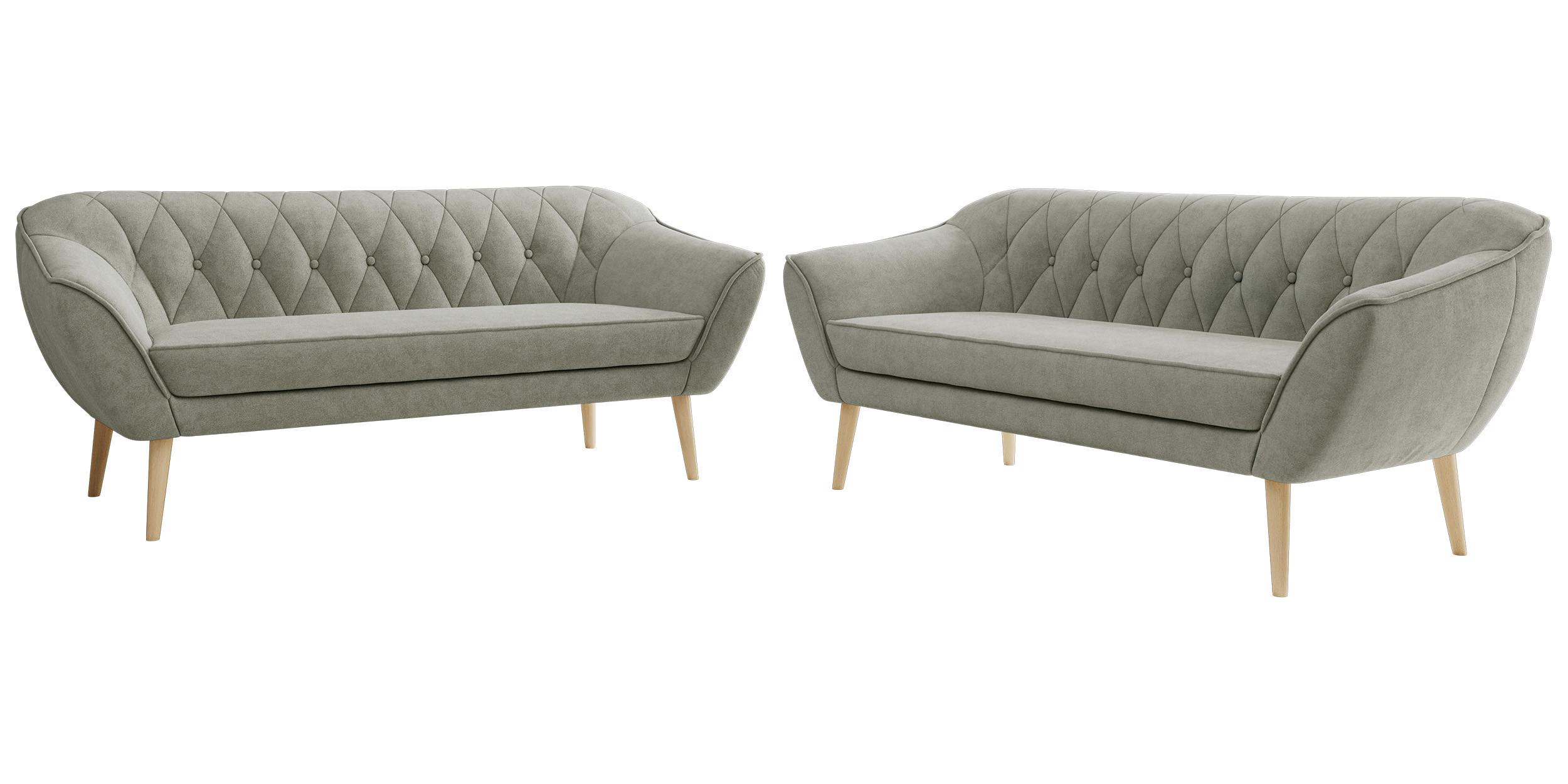 SITZGARNITUR PIRS 3+3 - Hellgrau Strukture - Holzbeine - Silberfarben/Buchefarben, Holzwerkstoff/Textil (180/75/74cm) - MKS