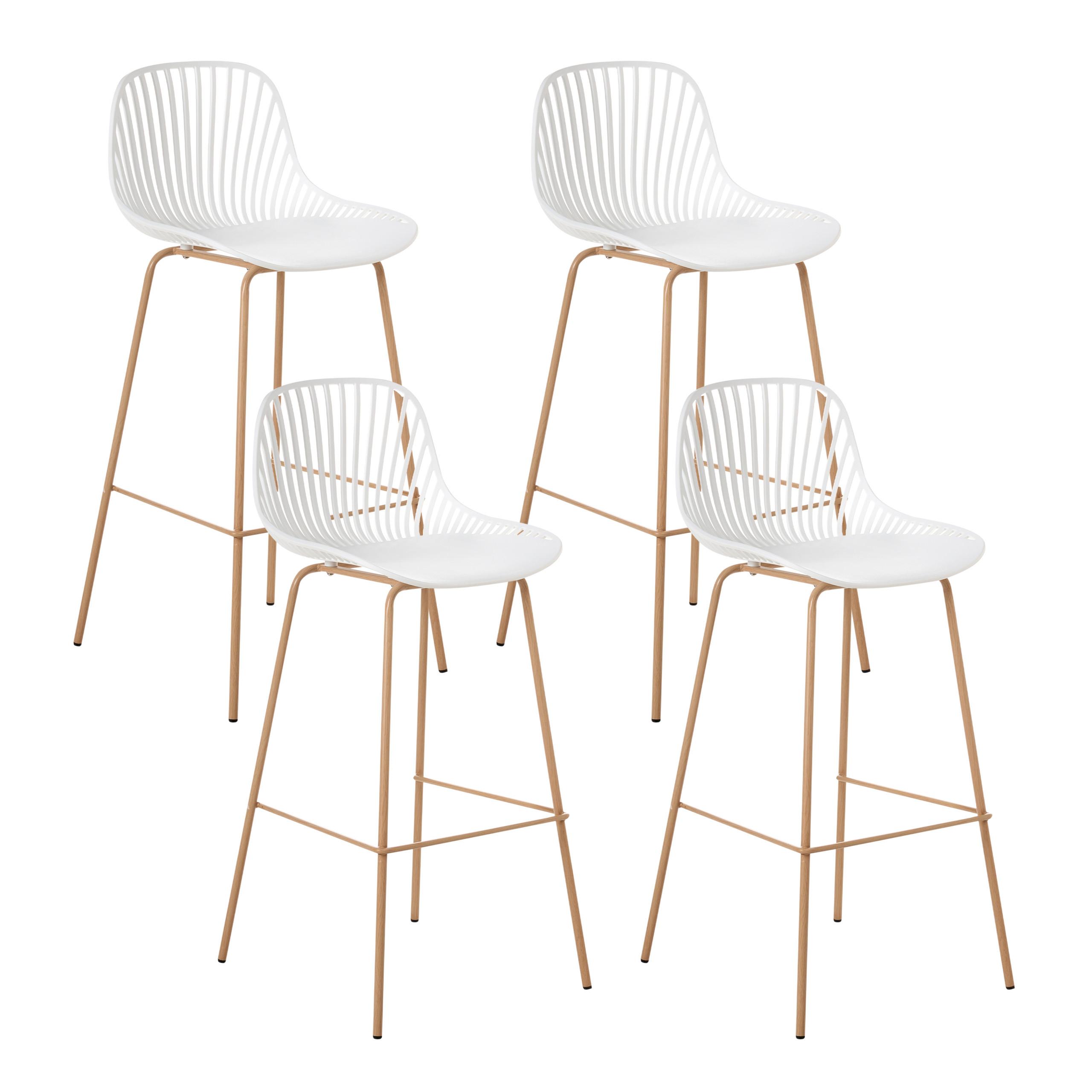 BARSTUHL 4er-Set Weiß Kleve - Hellbraun, Kunststoff (46/103/48cm) - Beliani