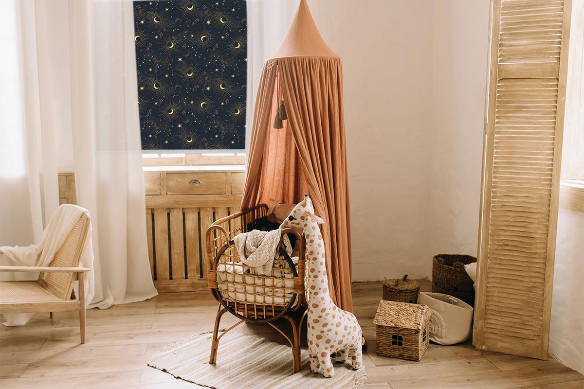 INNENROLLO - Fensterrollo - Rollo - 100x180 cm - Mond und Sterne - Schwarz, Kunststoff (100/180/0.5cm) - TULUP
