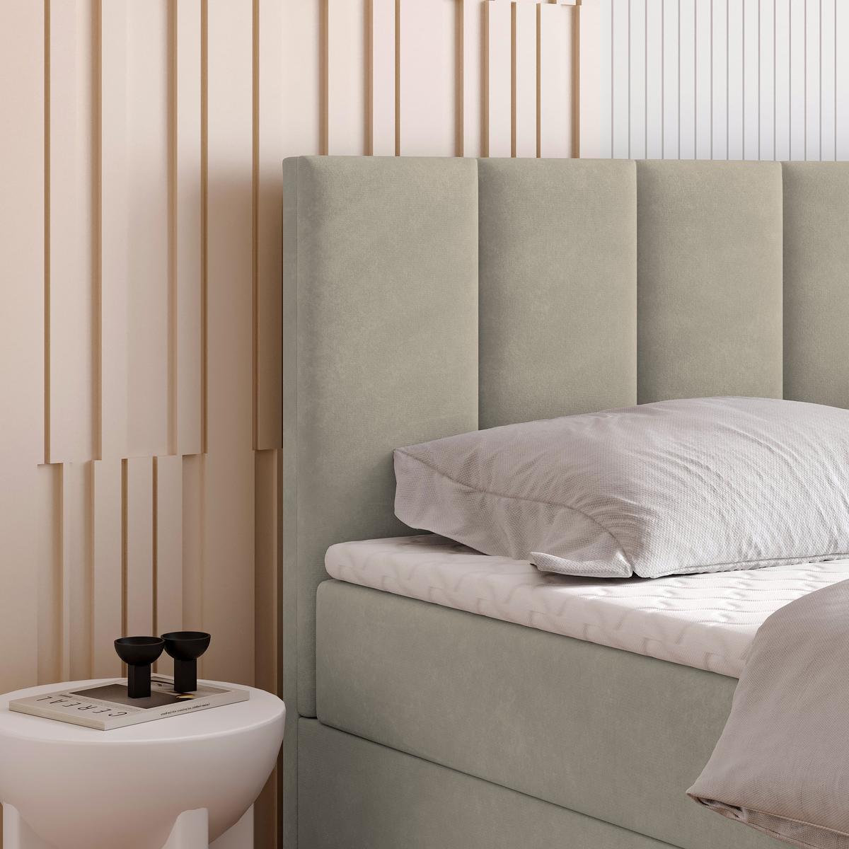 BOXBETT MERIL 140x200 cm mit Matratze und Topper - Beige - Beige, Holz (140/200cm) - MASSENO