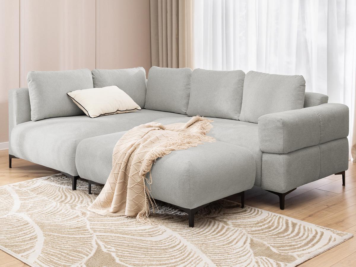 POLSTERHOCKER Cardea in Bubble-Optik aus weichem Hellgrau Strukturstoff mit hohem Sitzkomfort - Hellgrau/Schwarz, Holz/Textil (110/46/65cm) - S-Style Möbel