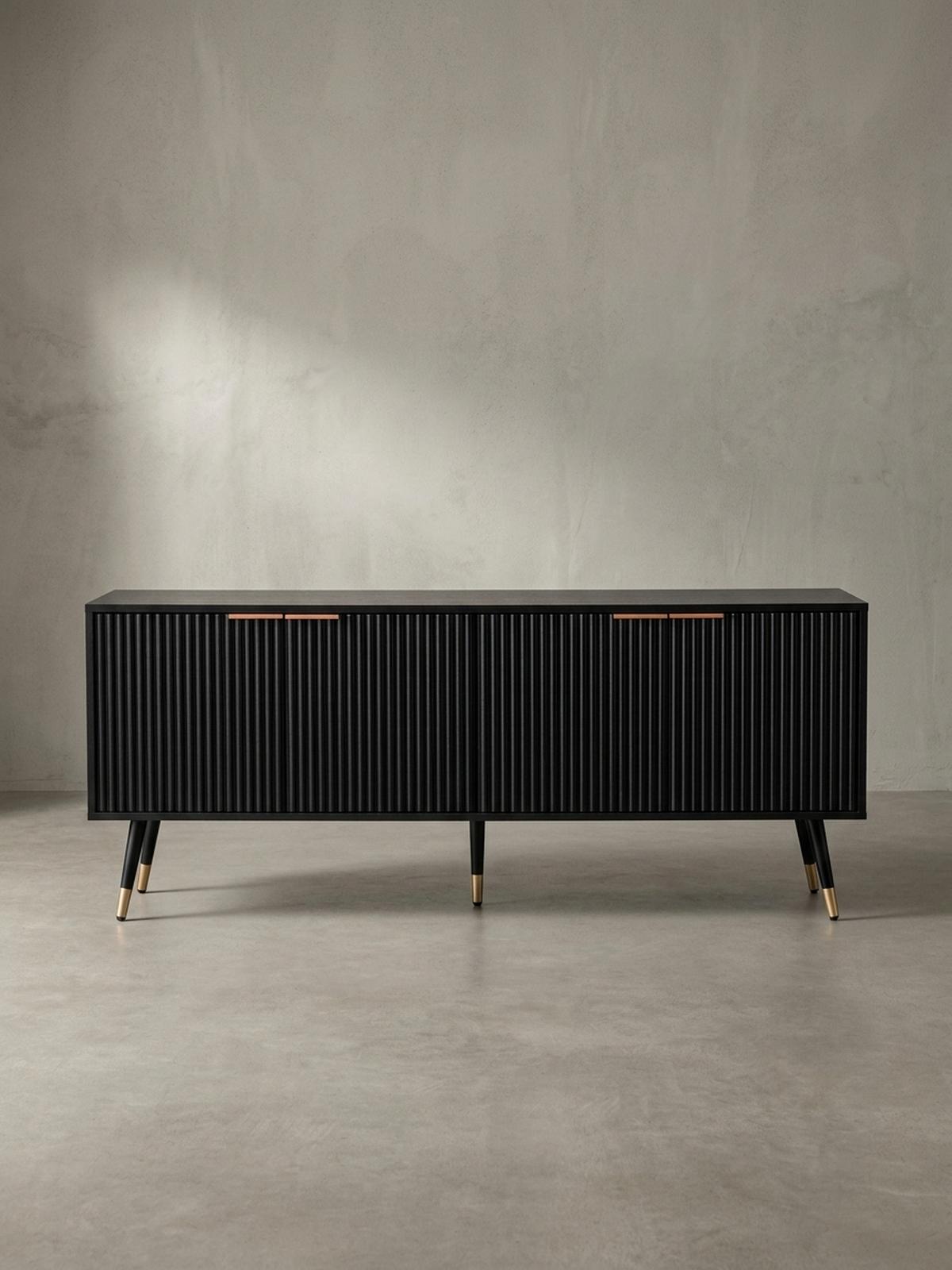 LOWBOARD Schwarz Eiche-Dekor Modern Stil 150x60x39 cm mit Türen - Schwarz, Holzwerkstoff/Metall (150/60/39cm) - KADIMA DESIGN