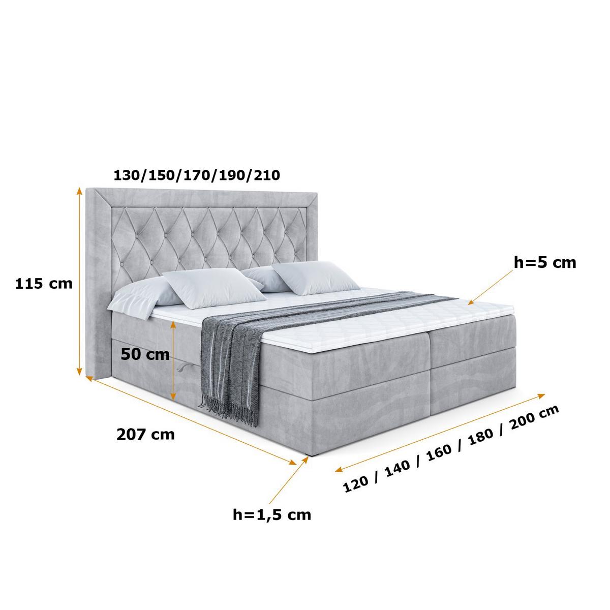 BOXBETT mit H4-Matratze und Lattenrost - NOEL - 140x200 Hellgrau - Hellgrau, Holzwerkstoff (140/200cm) - ALTDECOR