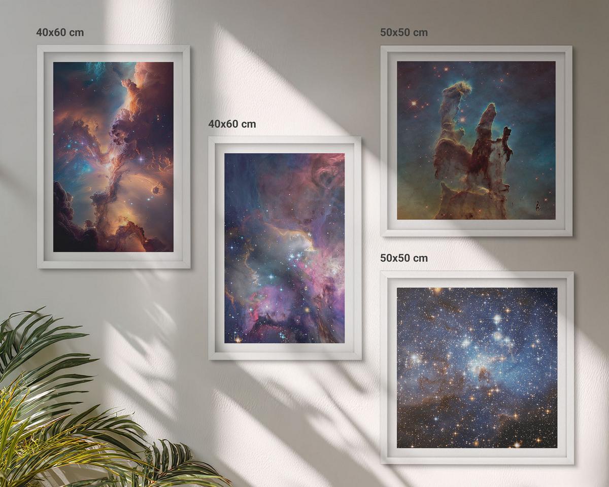 BILDER SET 4er Set - 50x50 cm & 40x60 cm Weißer Rahmen - Kosmische Sternenlandschaften - Weiß, Kunststoff (50/50cm) - TULUP