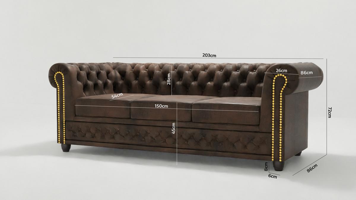 CHESTERFIELD-SOFA 3-sitzer mit Schlaffunktion Flux Dunkelbraun Microfaser Vintageoptik - Dunkelbraun/Braun, Holz/Textil (203/72/86cm) - S-Style Möbel