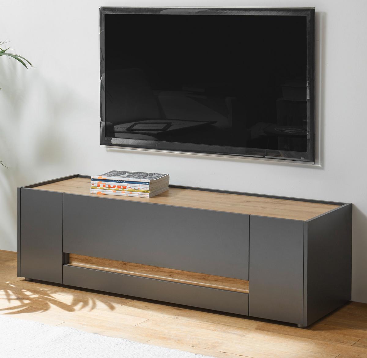 TV-LOWBOARD grau matt, Eiche Wotan 140 cm, TV-Unterteil mit Schubkasten - Eiche Wotan/Grau, Holzwerkstoff/Kunststoff (140/40/45cm) - Furn.Design