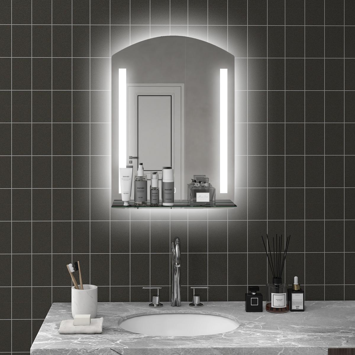 BADSPIEGEL mit Beleuchtung, Wandspiegel mit 3 Lichtfarben, IP44 Lichtspiegel - Silberfarben, Glas (12/70/50cm) - Kleankin
